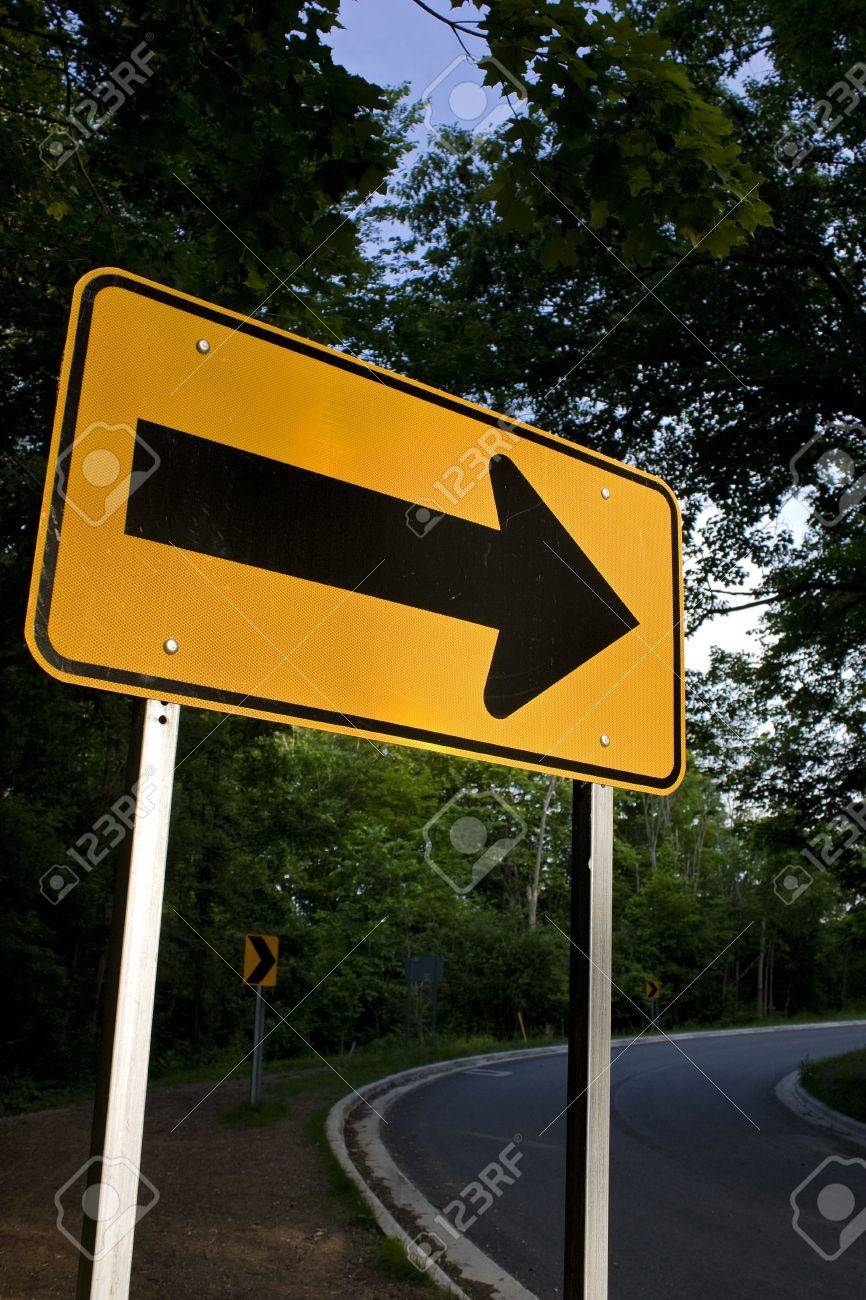 Arrow Road Sign For Curve Ahead Stock Photo Picture And Royalty Free Image Image