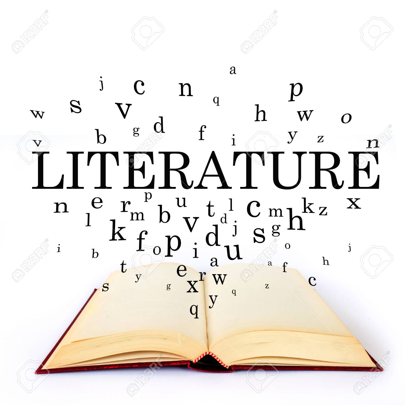 literature word on the book with letters flying stock photo word literature