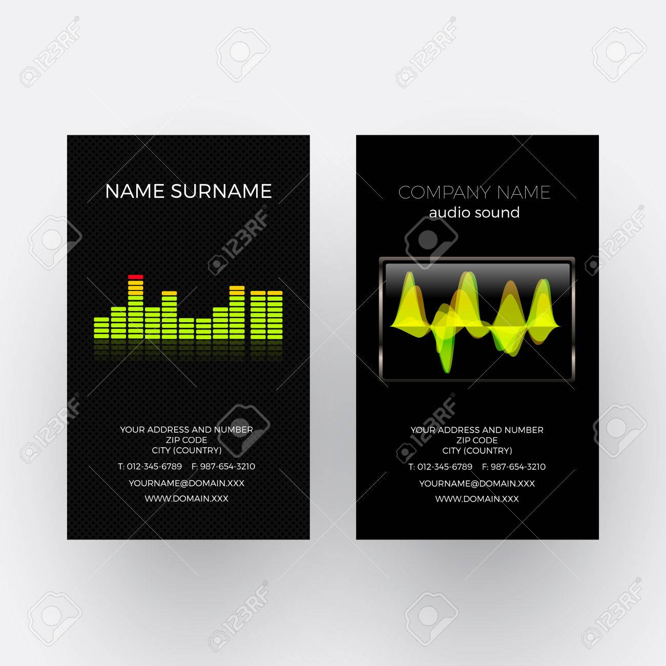 vector abstract equalizer and oscilloscope music business card