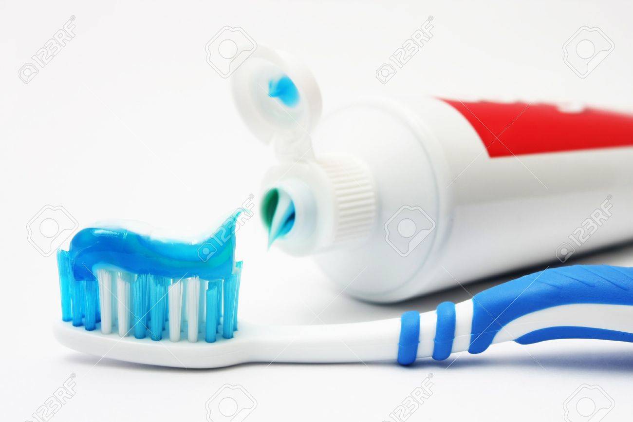 Blue dental brush with tooth paste on white background. - 3108330 Blue dental brush with tooth paste on white background. - 3108330