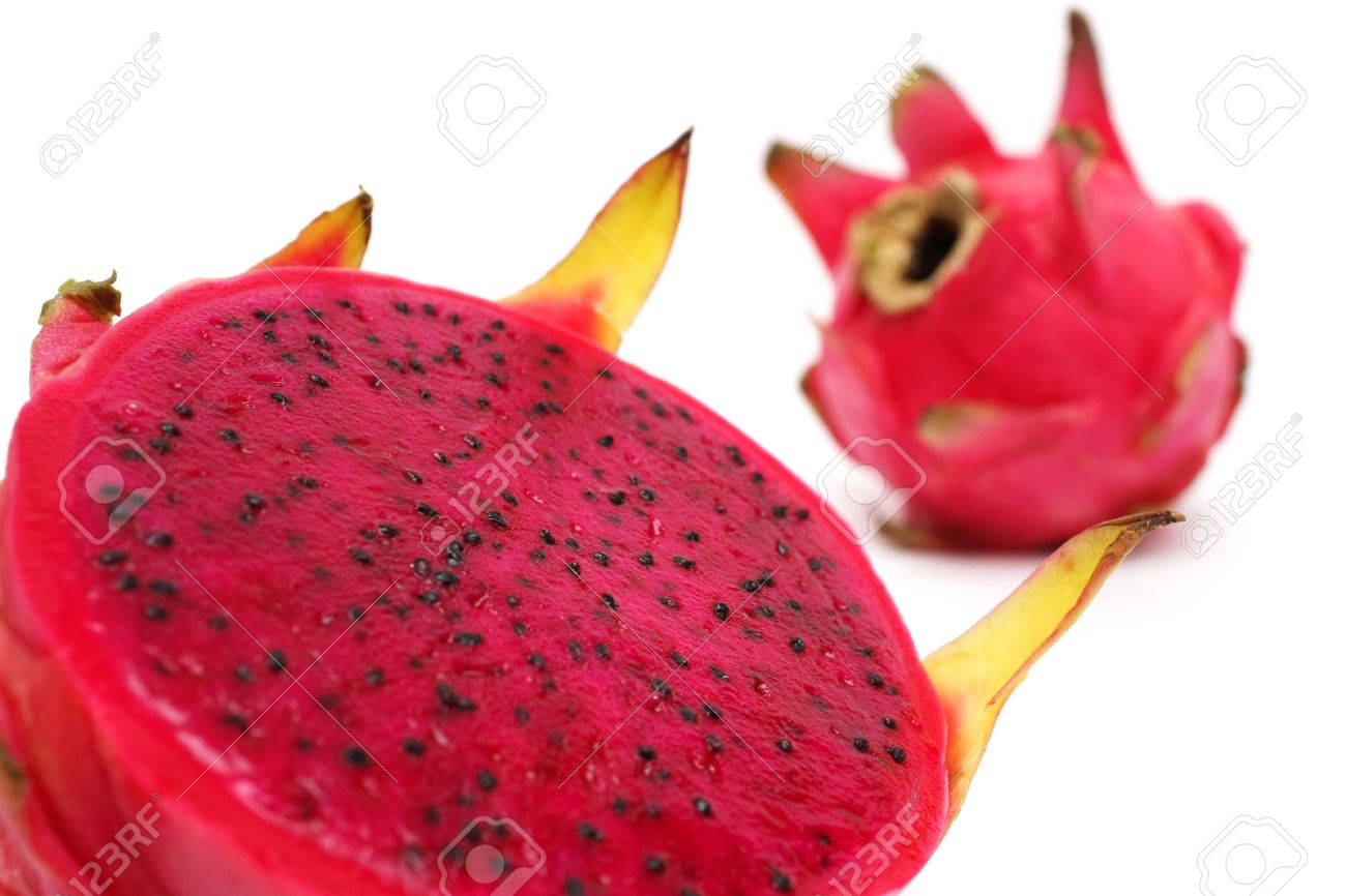 Close up of an half red dragon fruit over white background. - 3122171 Close up of an half red dragon fruit over white background. - 3122171