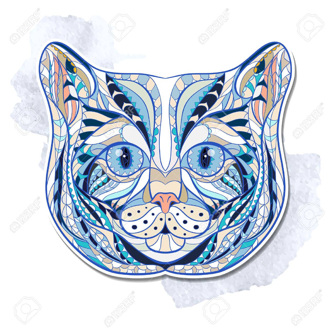 Ethnic patterned head of cat on the grange background/ african / indian / totem / tattoo design - 44179258 Ethnic patterned head of cat on the grange background/ african / indian / totem / tattoo design - 44179258