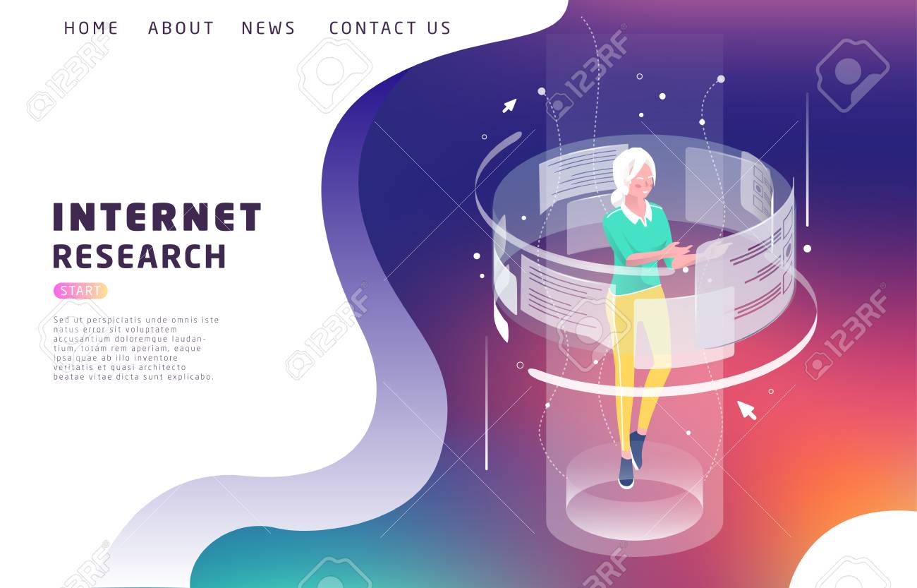 Isometric concept with woman and augmented reality. Internet research. Vector illustration. - 127594146 Isometric concept with woman and augmented reality. Internet research. Vector illustration. - 127594146