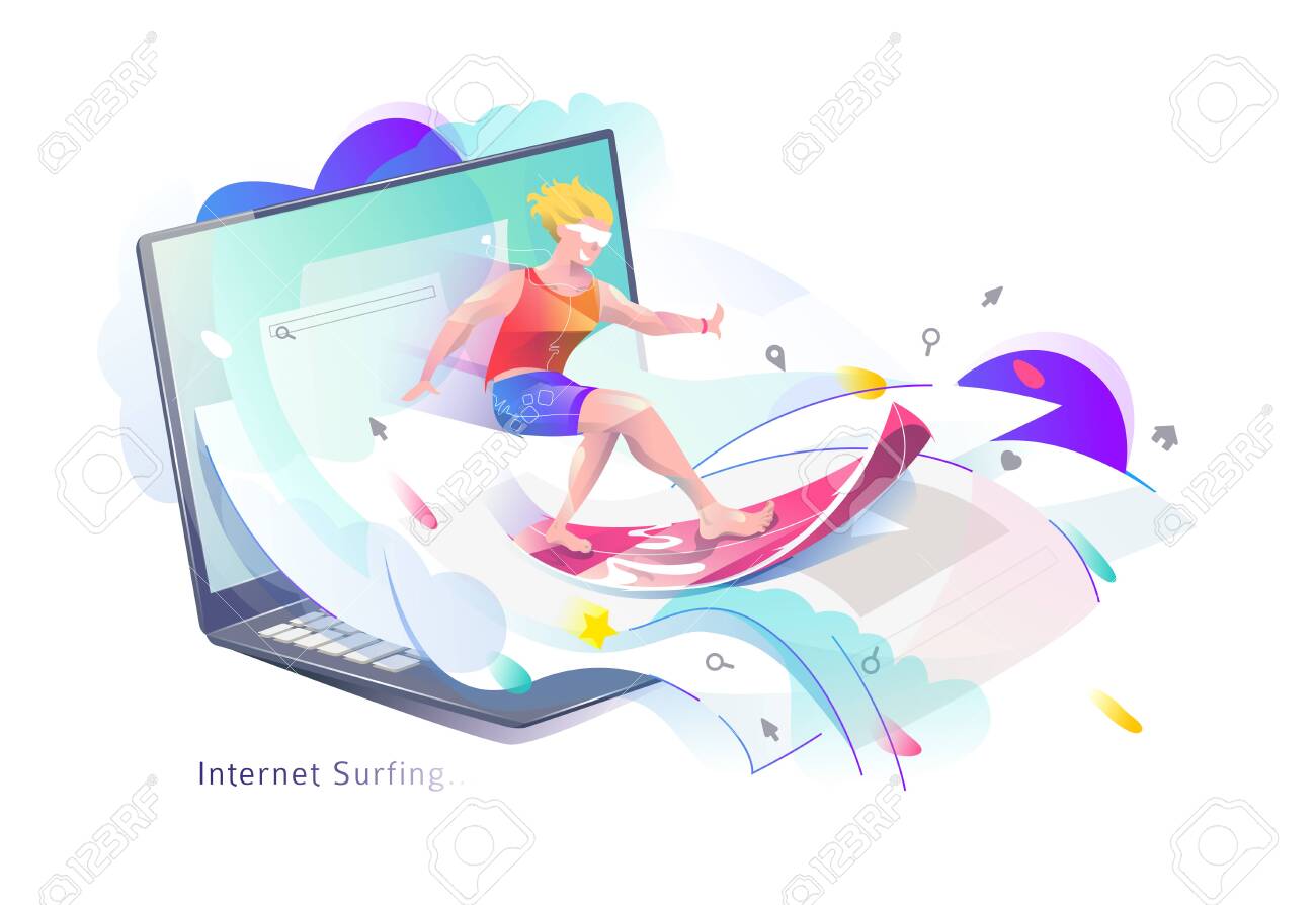 Concept in flat style with man surfing through internet. Business and news. Vector illustration. - 136053064 Concept in flat style with man surfing through internet. Business and news. Vector illustration. - 136053064