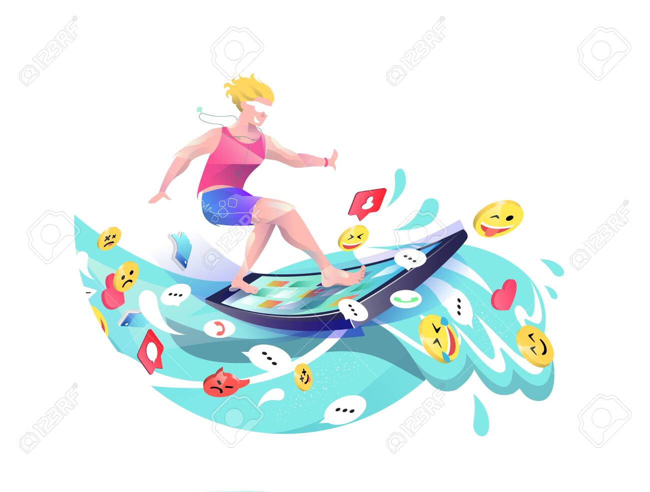 Concept in flat style with man surfing through internet. Business and news. Vector illustration. - 136053082 Concept in flat style with man surfing through internet. Business and news. Vector illustration. - 136053082