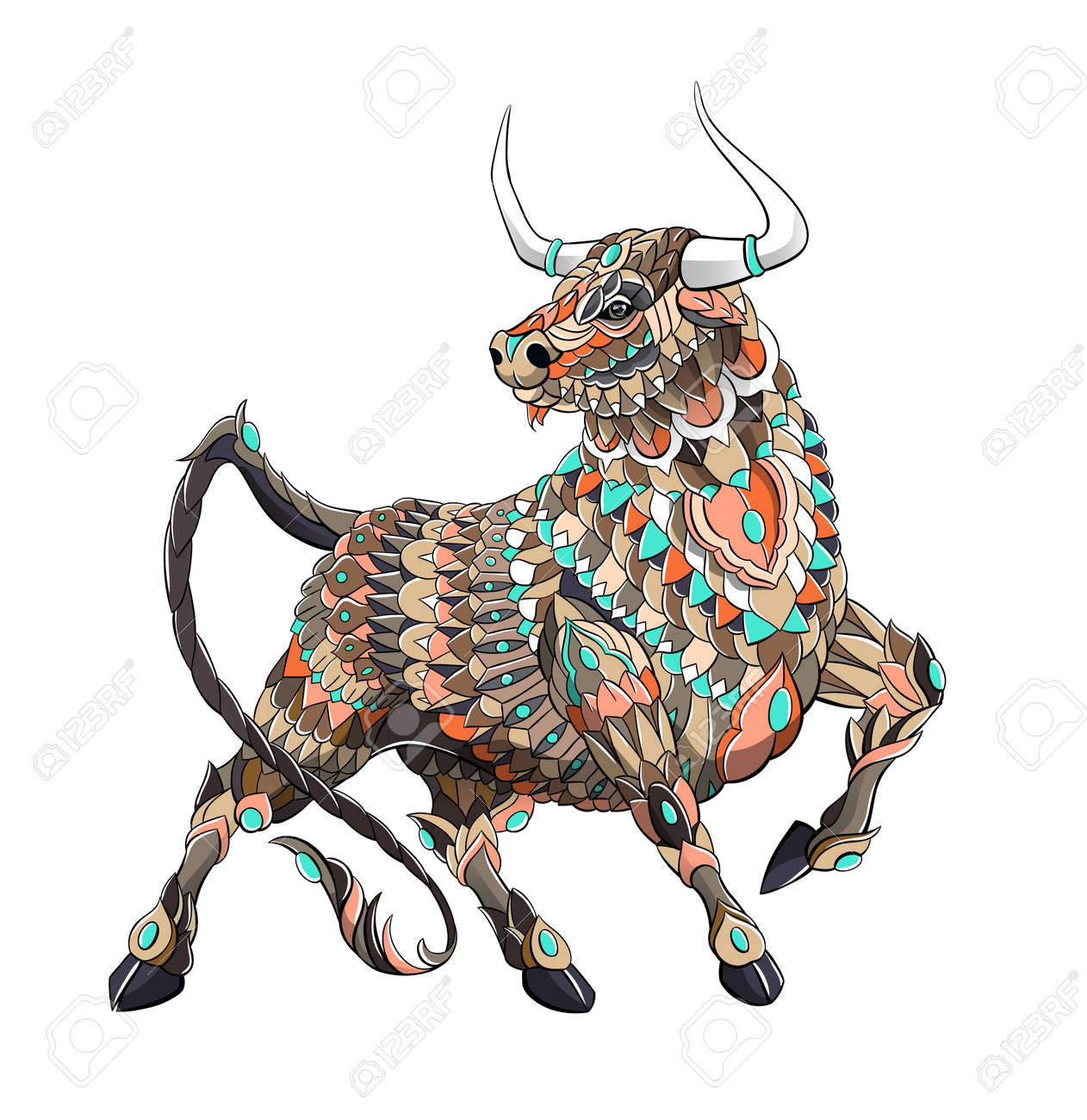 Patterned bull. Symbol of 2021. Tattoo design. It may be used for design of a t-shirt, bag, postcard, a poster and so on. - 157550909 Patterned bull. Symbol of 2021. Tattoo design. It may be used for design of a t-shirt, bag, postcard, a poster and so on. - 157550909