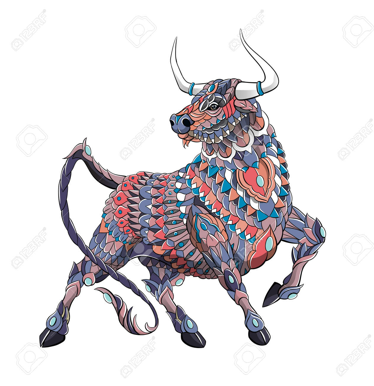 Patterned bull. Symbol of 2021. Tattoo design. It may be used for design of a t-shirt, bag, postcard, a poster and so on. - 157550914 Patterned bull. Symbol of 2021. Tattoo design. It may be used for design of a t-shirt, bag, postcard, a poster and so on. - 157550914
