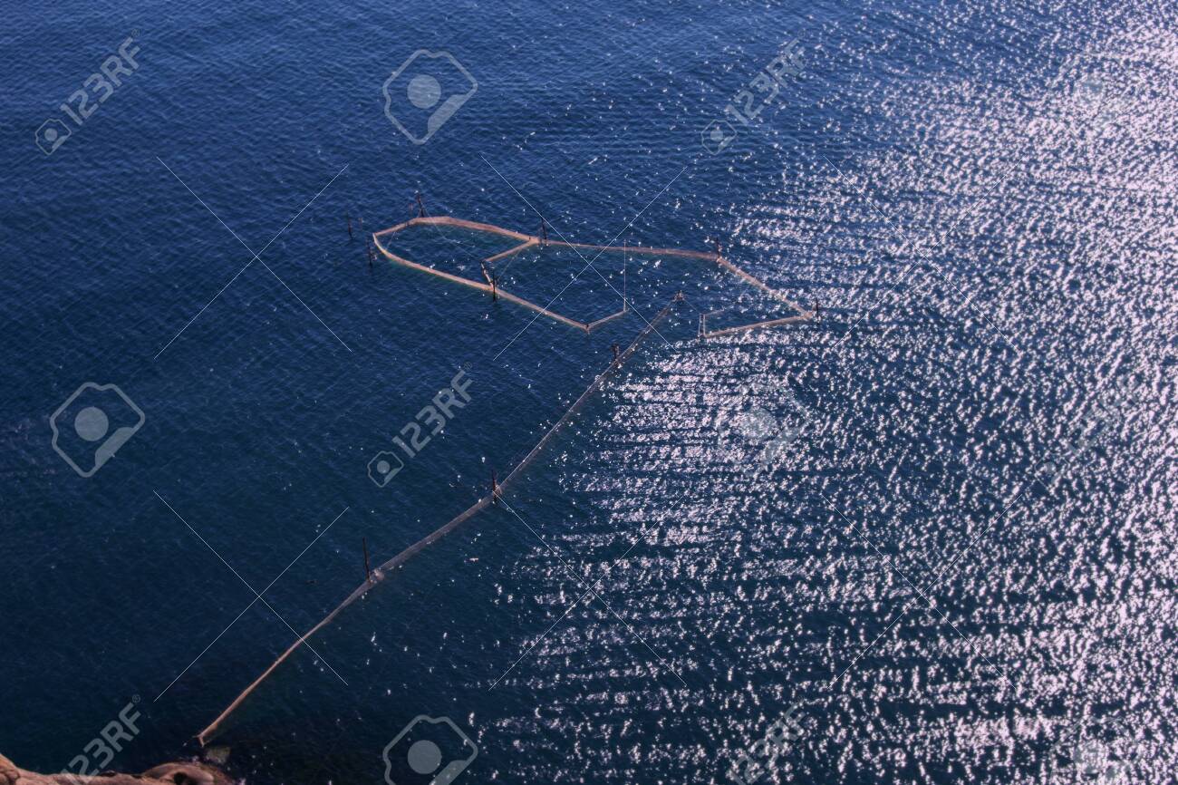 Pound Net; Stationary Fish Trap, Kiddle In Sea, Top View Stock Photo,  Picture and Royalty Free Image. Image 128589038.