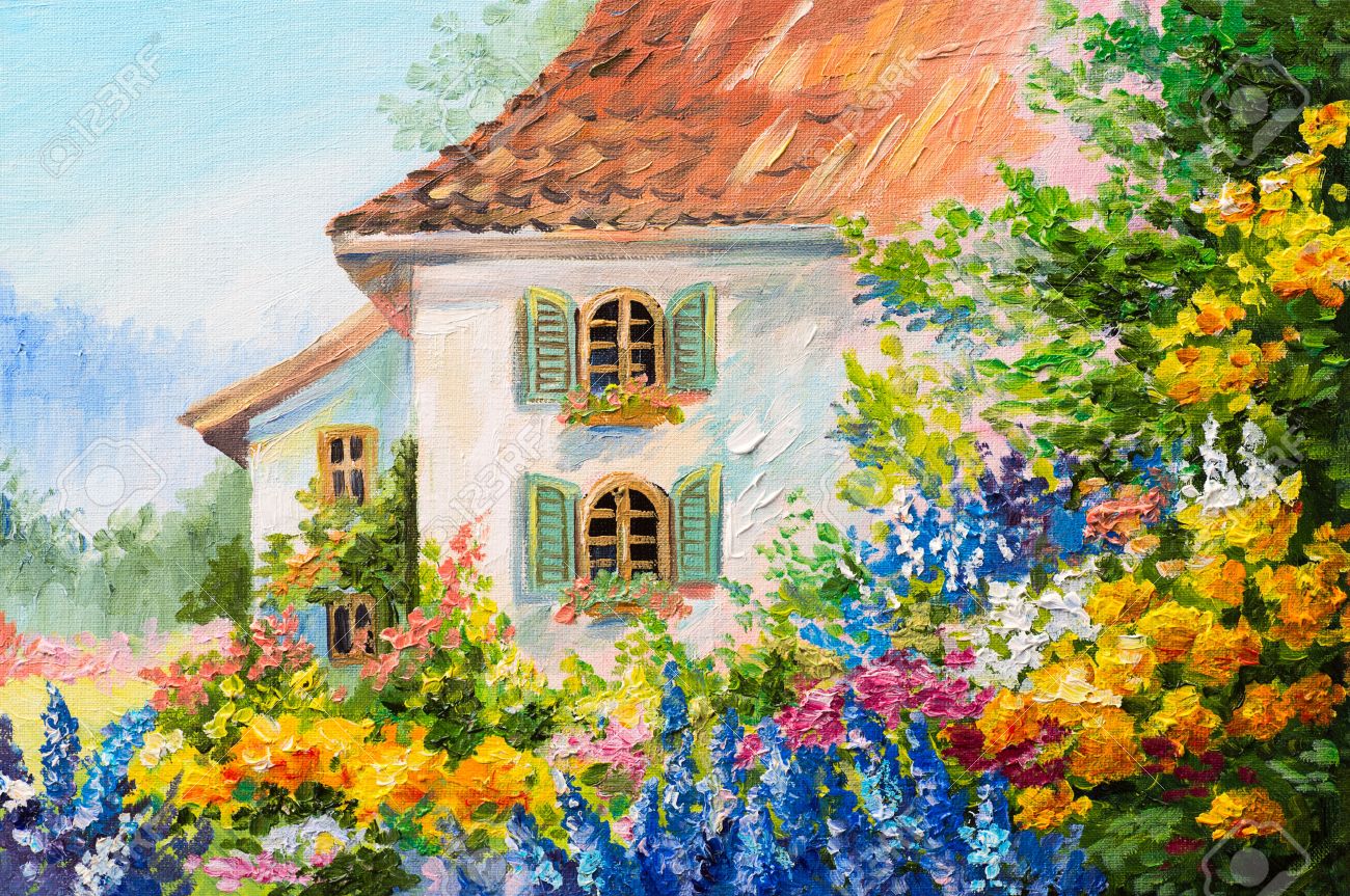 oil painting landscape house in the flower garden abstract impressionism stock photo 56391050 - Simple Flower Garden Paintings oil painting landscape house in the flower garden abstract impressionism stock photo 56391050 - Simple Flower Garden Paintings