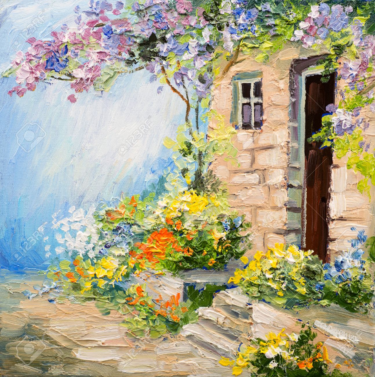 flower garden＊10号キャンバス 絵画 原画 風景画 春 大きい