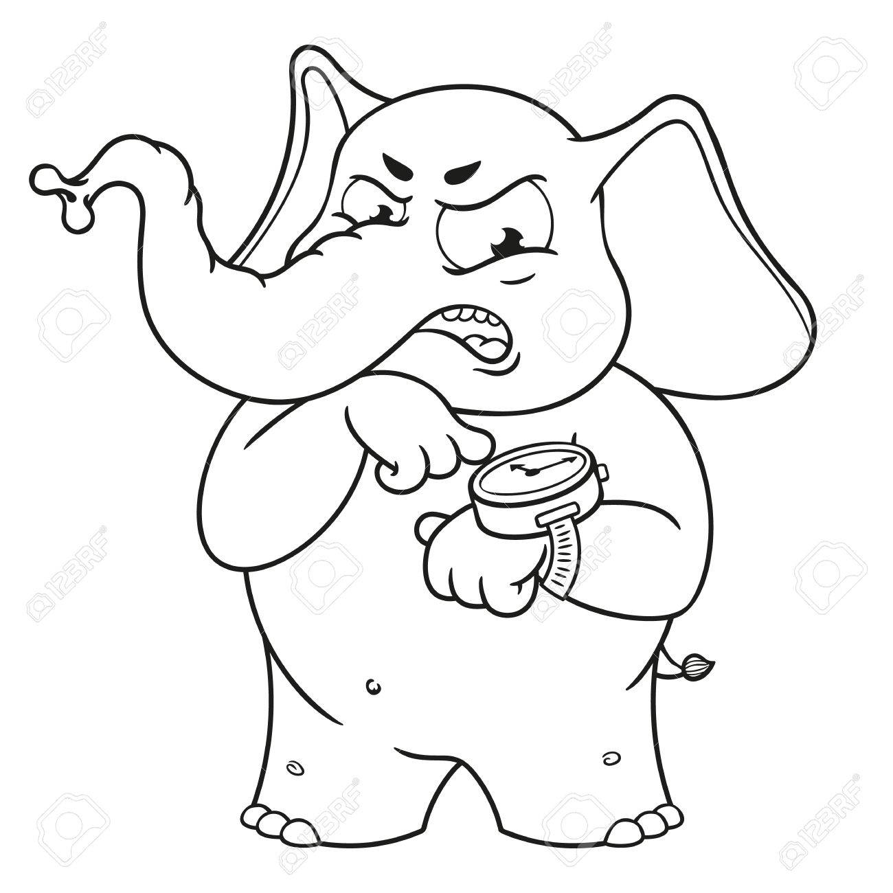 孤立した背景に象の大きなコレクション ベクトルの漫画のキャラクター 怒っている時計を指しています のイラスト素材 ベクタ Image