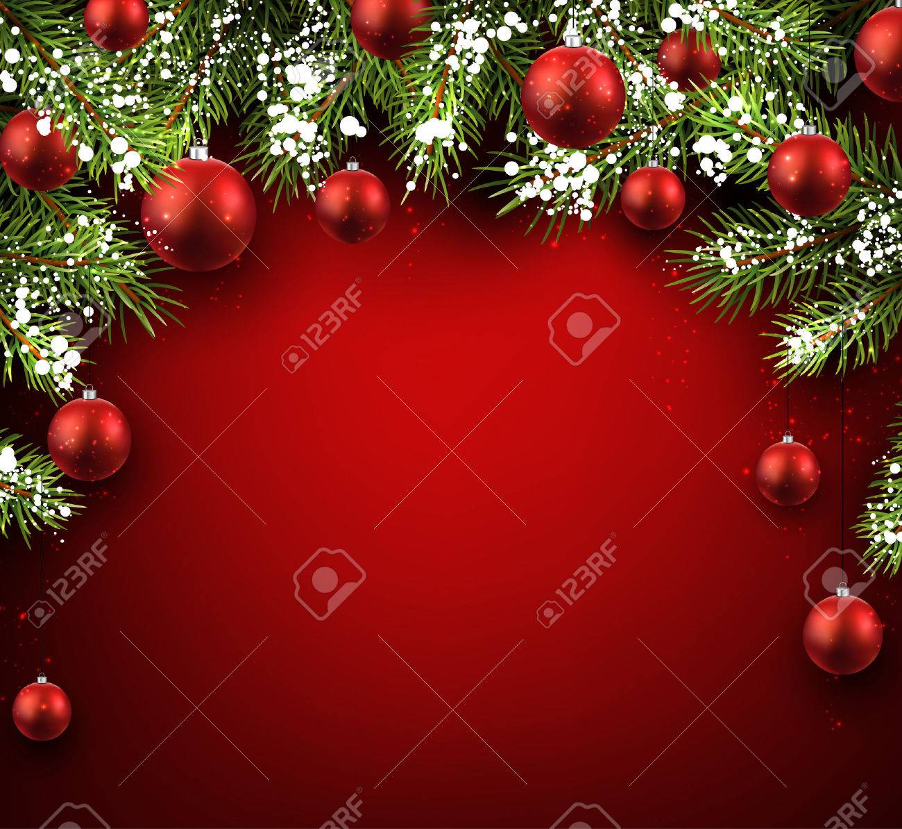 モミの枝とボール クリスマス赤背景 のイラスト素材 ベクタ Image モミの枝とボール クリスマス赤背景 のイラスト素材 ベクタ Image