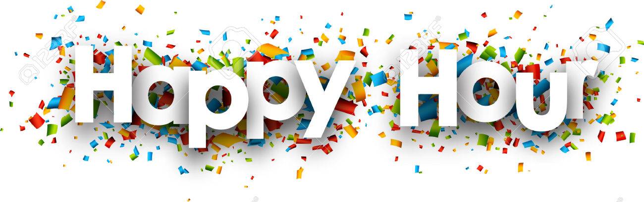 Happy hour paper banner with color confetti. Vector illustration. - 54968726 Happy hour paper banner with color confetti. Vector illustration. - 54968726