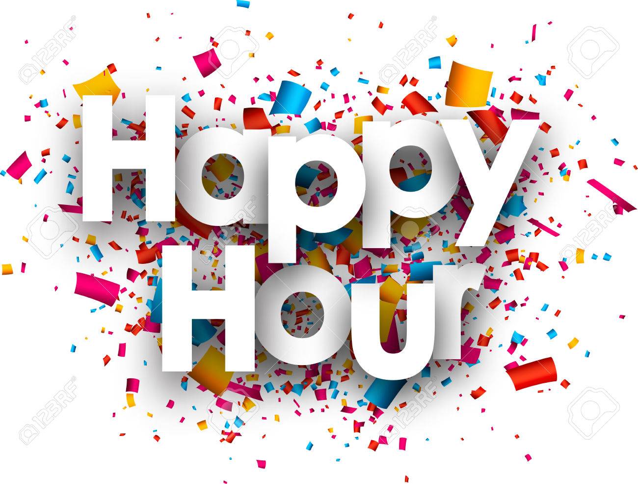 Happy hour paper background with color confetti. Vector illustration. - 54969144 Happy hour paper background with color confetti. Vector illustration. - 54969144