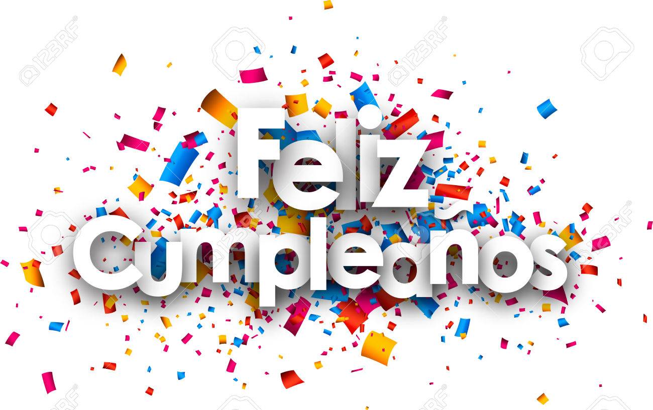 Happy birthday paper card with color confetti, Spanish. Vector illustration. - 54969148 Happy birthday paper card with color confetti, Spanish. Vector illustration. - 54969148