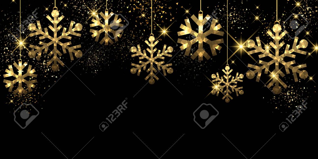 christmas black background with golden snowflakes vector christmas black background
