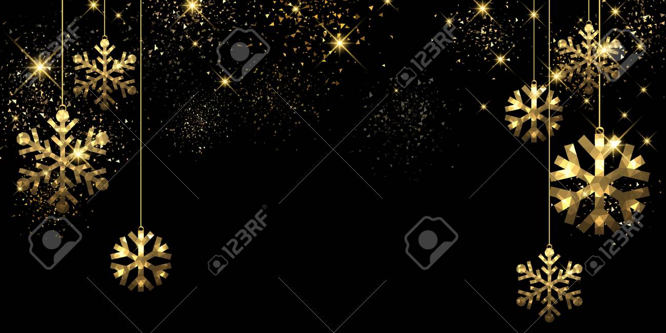 christmas black background with golden snowflakes vector christmas black background