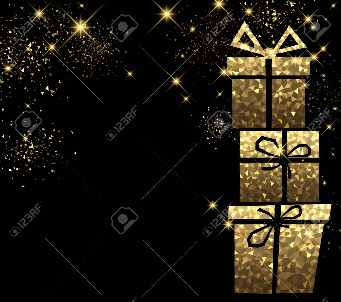 christmas black background with golden gifts vector illustration christmas black background
