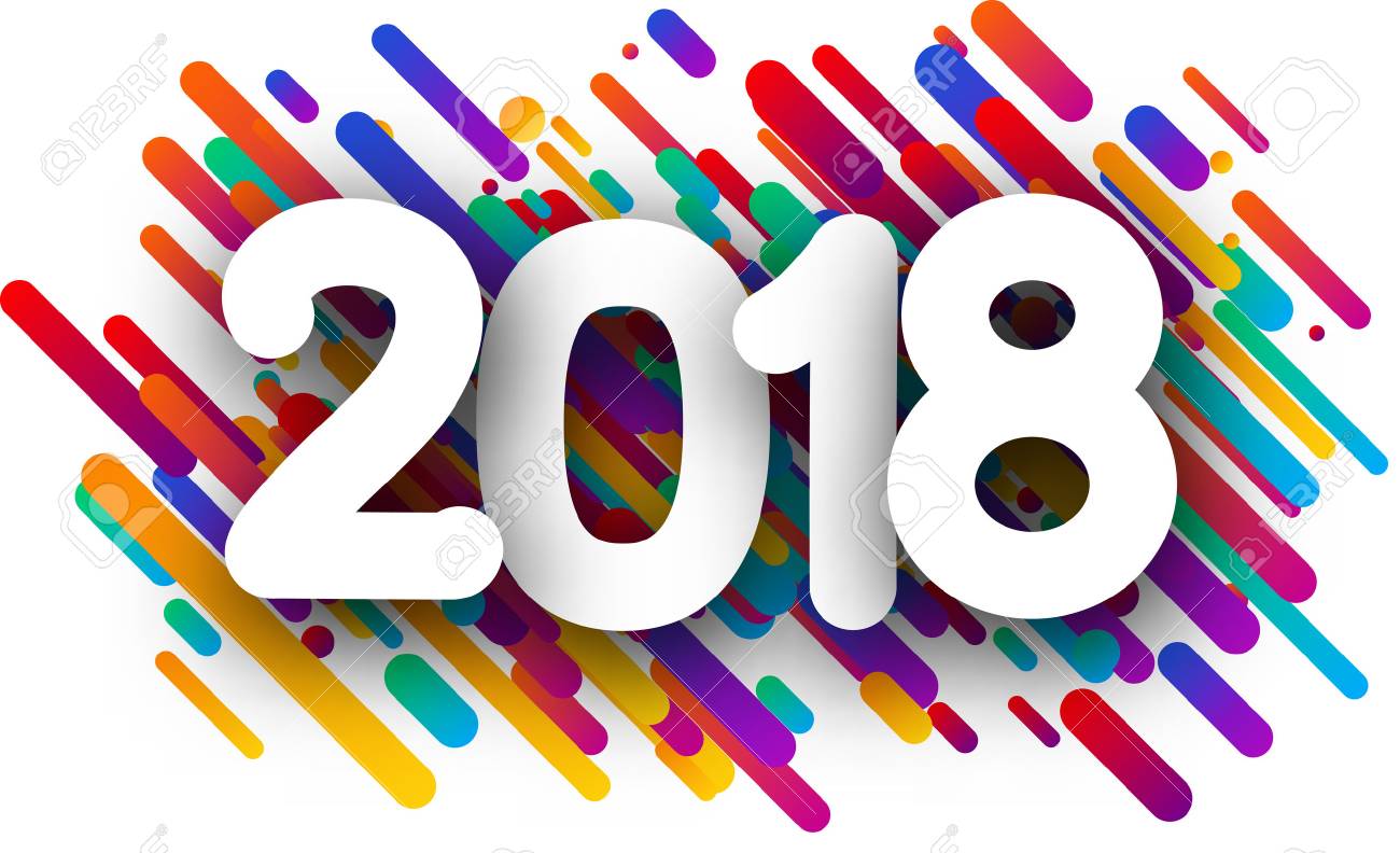 カラフルな抽象的な 2018 年背景。ベクトルの紙の図。のイラスト素材  