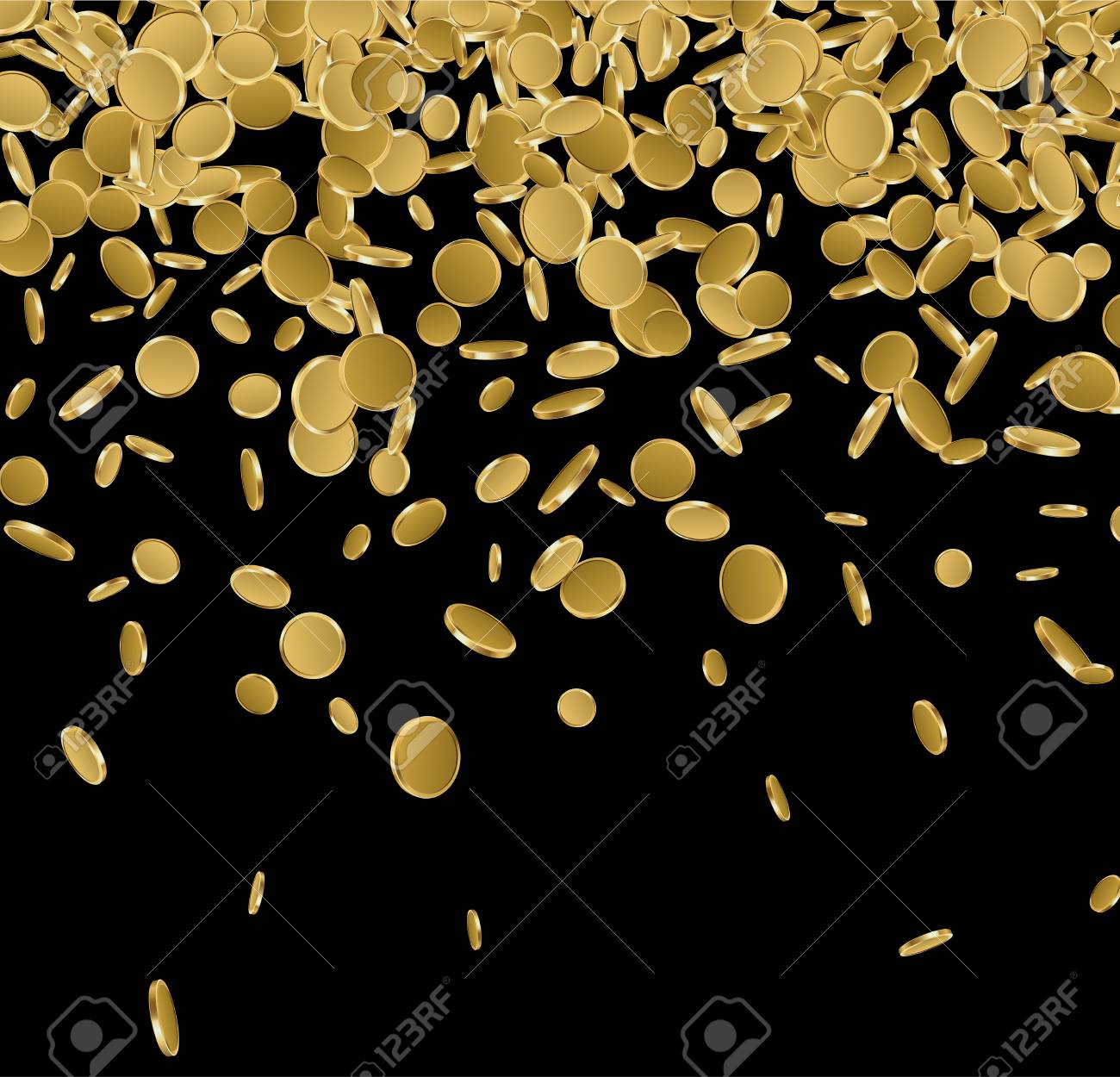 金貨が落ちる黒い背景。ベクトルマネーイラスト。のイラスト素材・ベクター Image 92546223