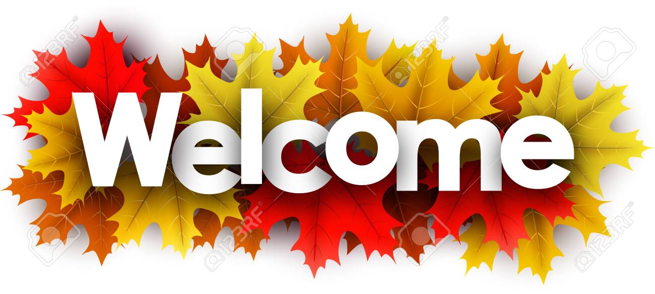 Autumn paper welcome letters over color maple leaves - Vector illustration. - 128505393 Autumn paper welcome letters over color maple leaves - Vector illustration. - 128505393