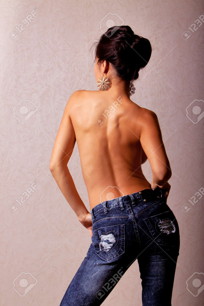 Japanese Woman Wearing Blue Jeans Back