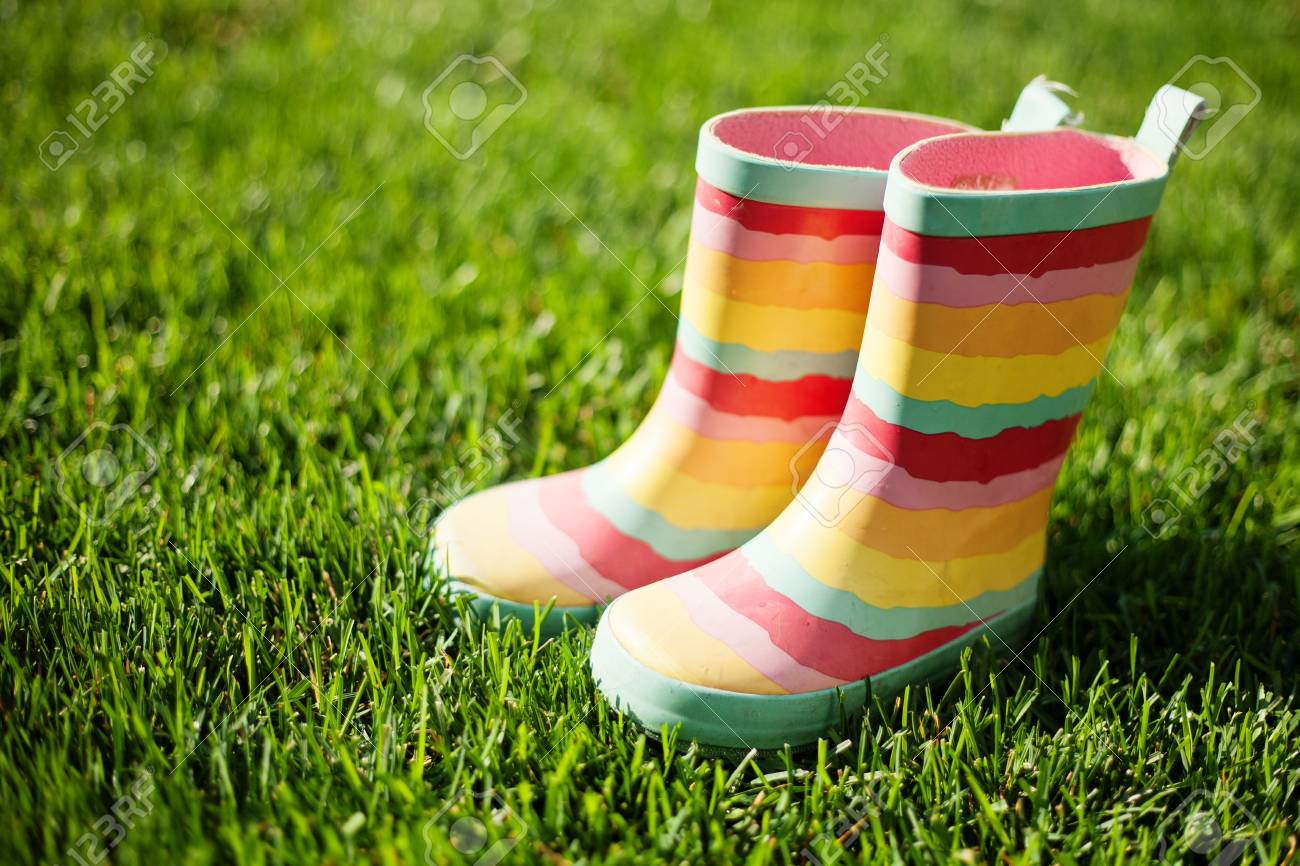 striped rain boots