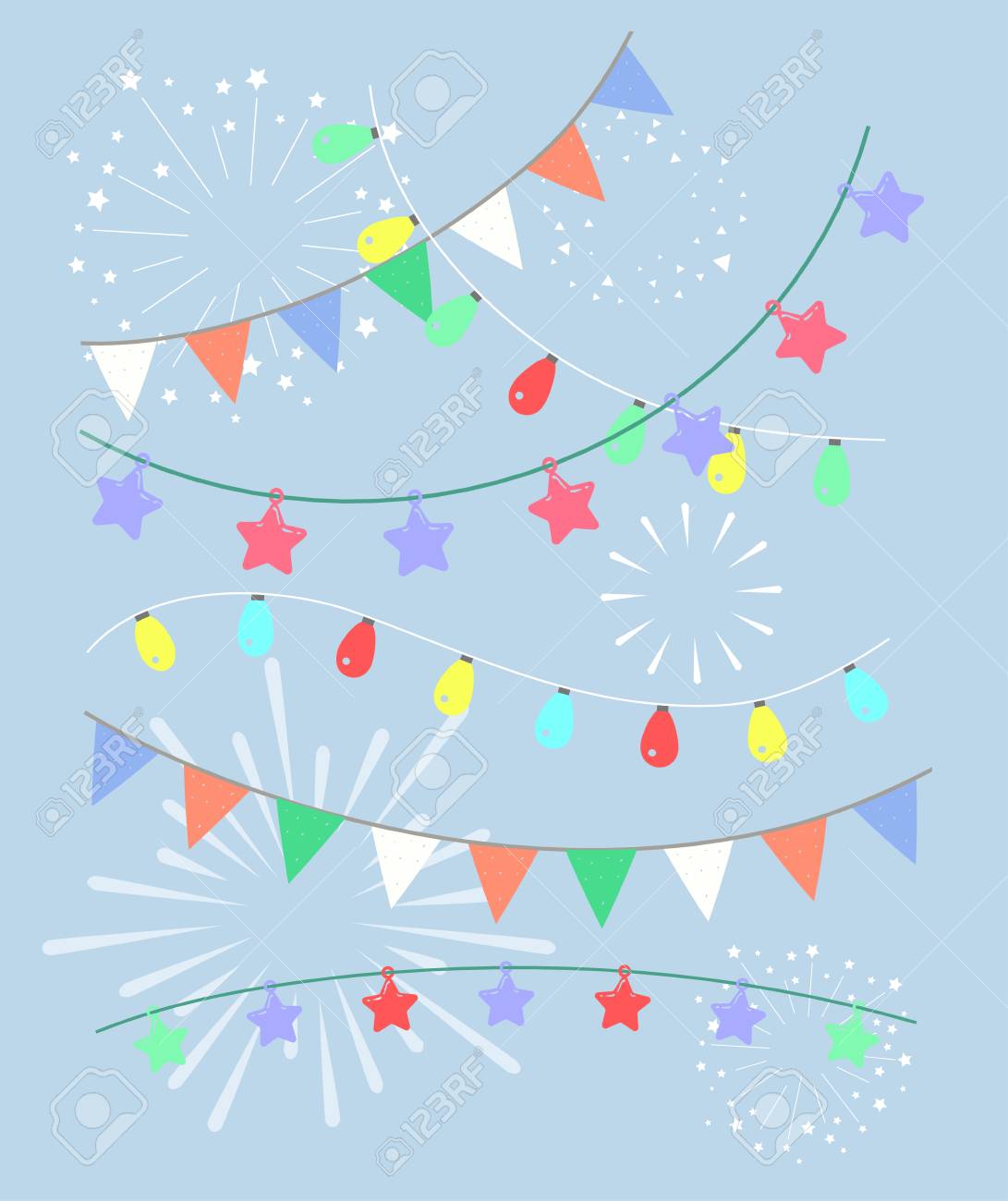 カラフルな誕生日とパーティー装飾をベクトルします ガーランドのセット のイラスト素材 ベクタ Image