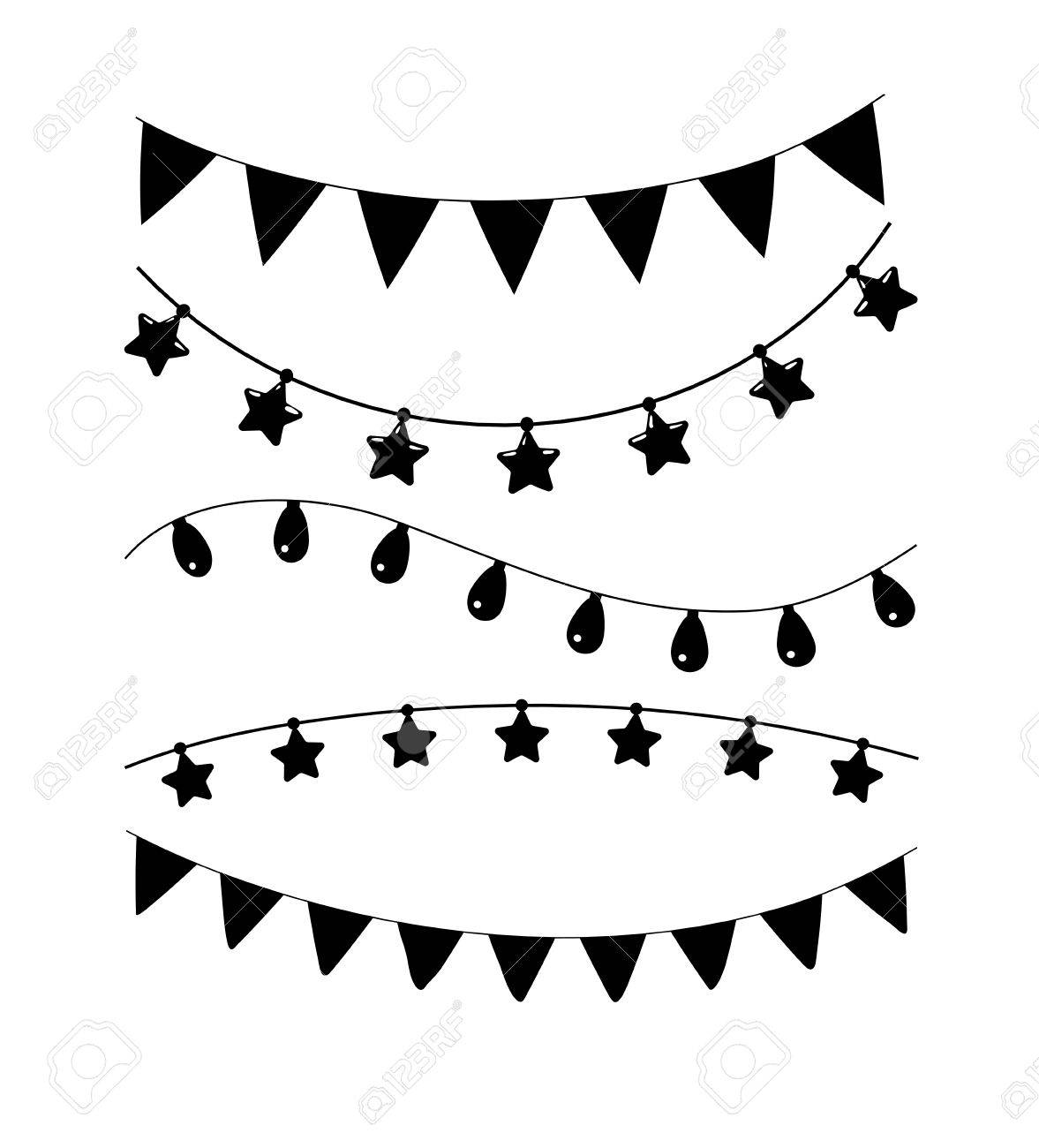 Decoration De Vecteur De Fete Et Anniversaire Noir Et Blanc Garland Ensemble Clip Art Libres De Droits Vecteurs Et Illustration Image