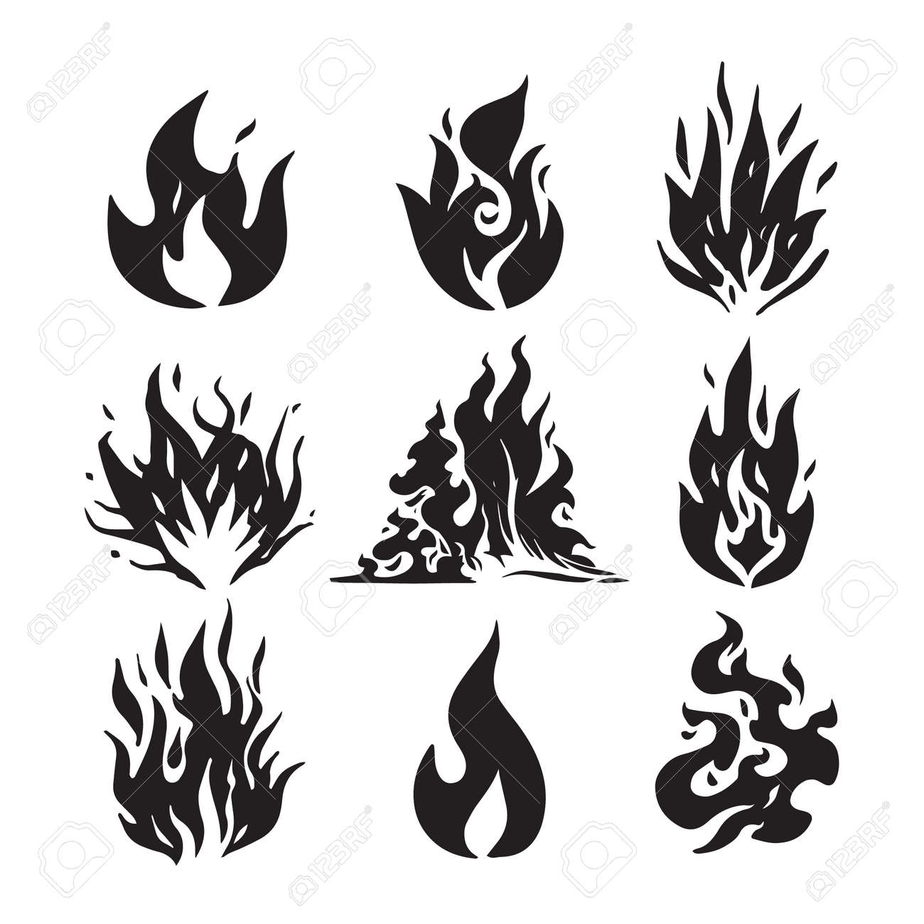 Fire Flames, Set Icons, Vector Illustration. Hand Drawn Sketch Fire Flame.  Royalty Free SVG, Cliparts, Vectors, and Stock Illustration. Image  149995572.