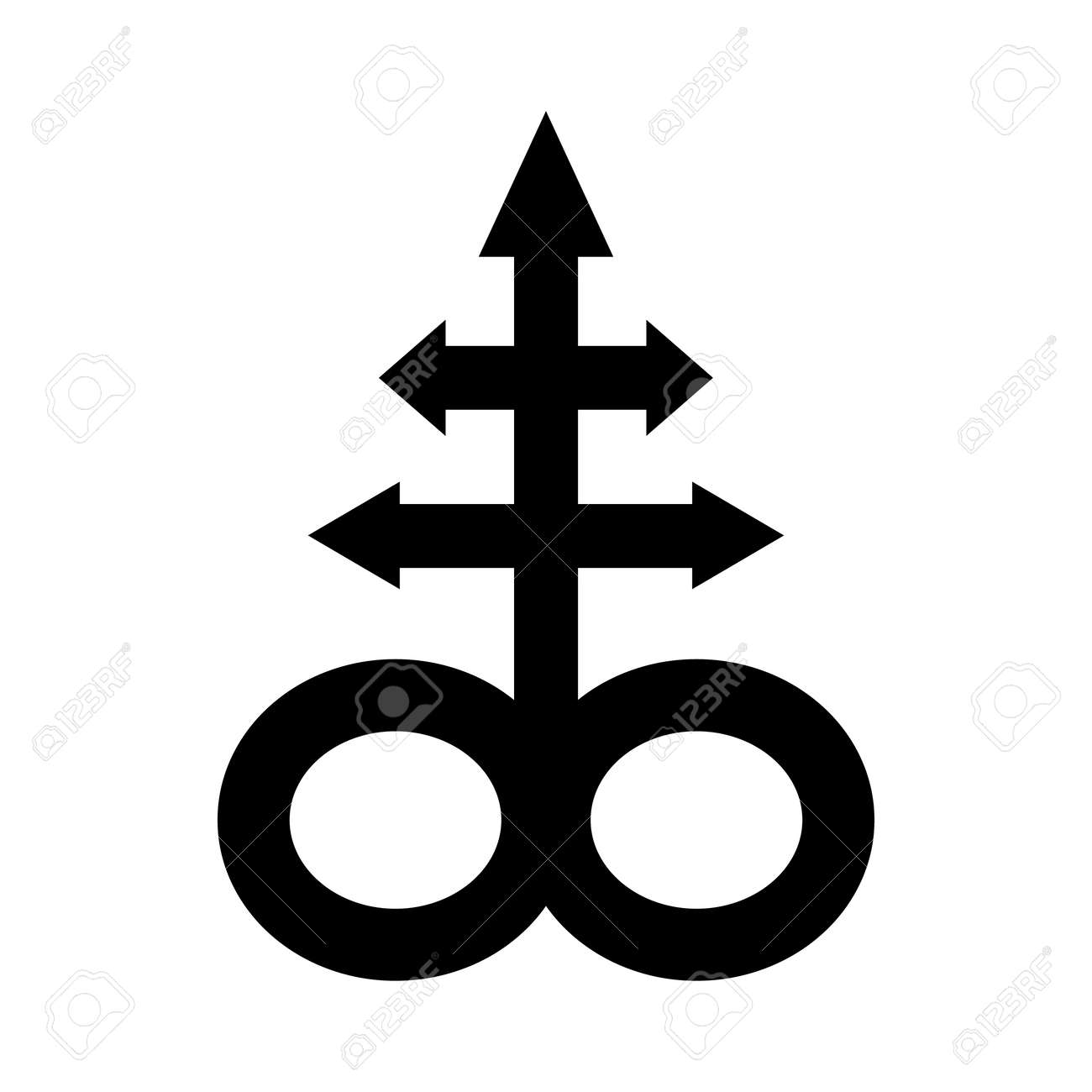 Leviathan Cross, The Alchemical Symbol Of Sulfur Or Satanism. T-shirt Print  For Horror Or Halloween. Trend Illustration Isolated On White Background.  Vector EPS 10. Клипарты, SVG, векторы, и Набор Иллюстраций Без Оплаты