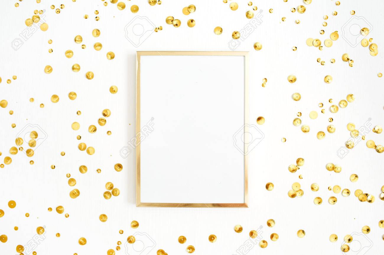 Download Photo Frame Mock Up With Space For Text And Golden Confetti On Stock Photo Picture And Royalty Free Image Image 85349934