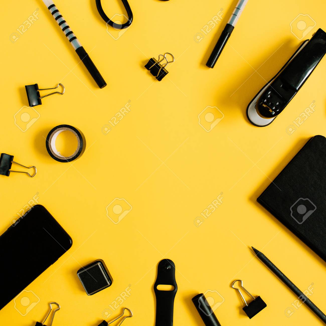 Flat Lay Home Office Desk Workspace With Male Accessories Diary Stock Photo Picture And Royalty Free Image Image 89056946