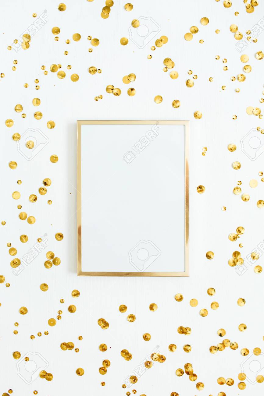 Download Photo Frame Mock Up With Space For Text And Golden Confetti On Stock Photo Picture And Royalty Free Image Image 86259986