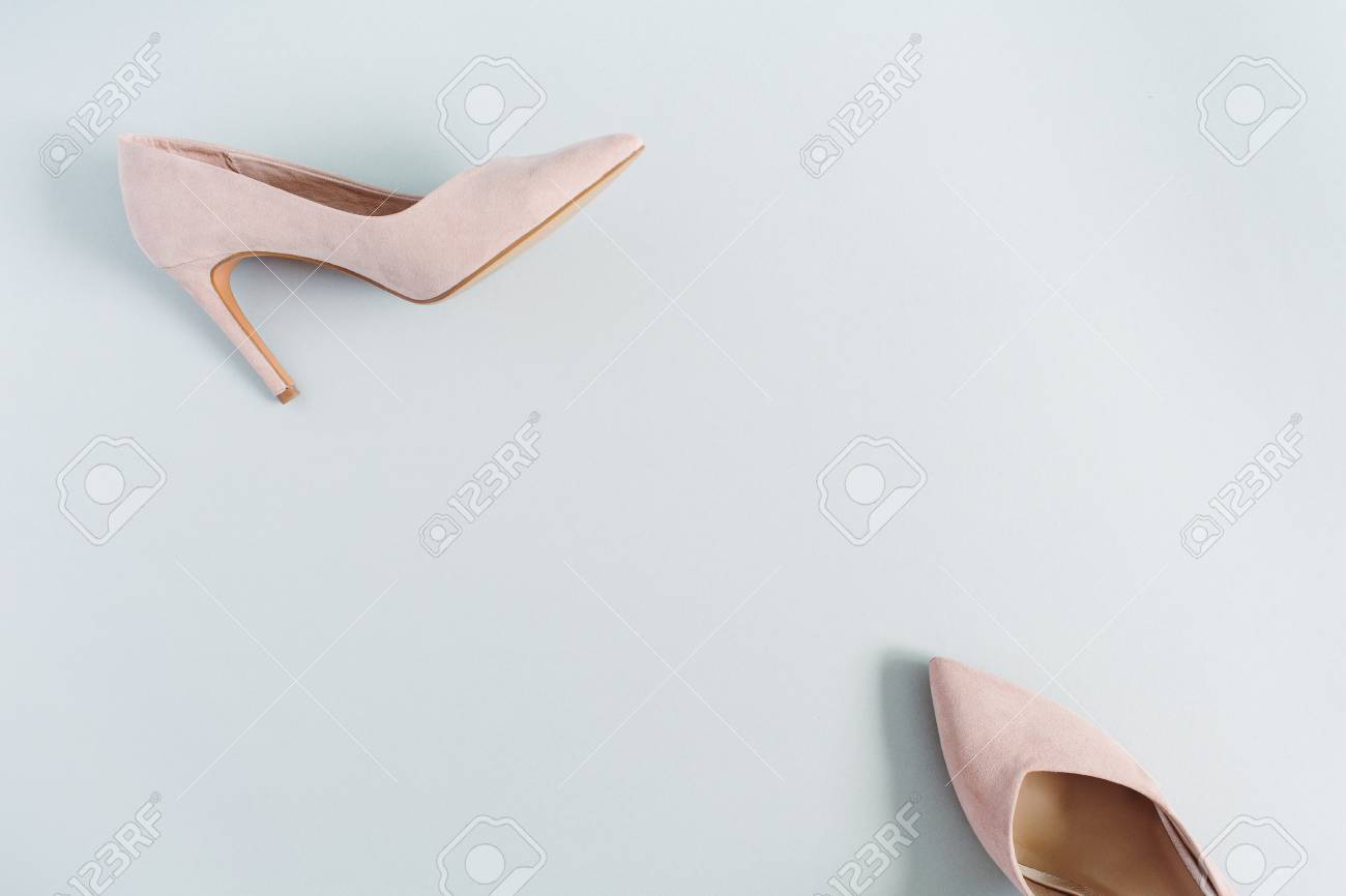 Fashion Blog Look. Pale Pink Women High Heel Shoes On Blue Background. Flat  Lay, Top View Trendy Beauty Female Background. Stock Photo, Picture and  Royalty Free Image. Image 86803515.