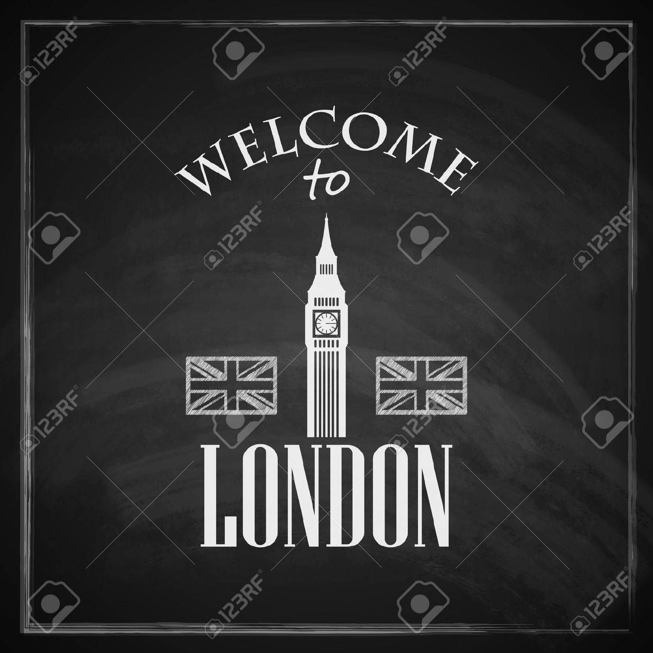 Vintage Illustration With Big Ben Icon English Landmark Travel - Vector Vintage Illustration With Big Ben Icon English Landmark Travelconcept With Chalkboard Texture Welcome To London vintage illustration with big ben icon english landmark travel - vector vintage illustration with big ben icon english landmark travelconcept with chalkboard texture welcome to london