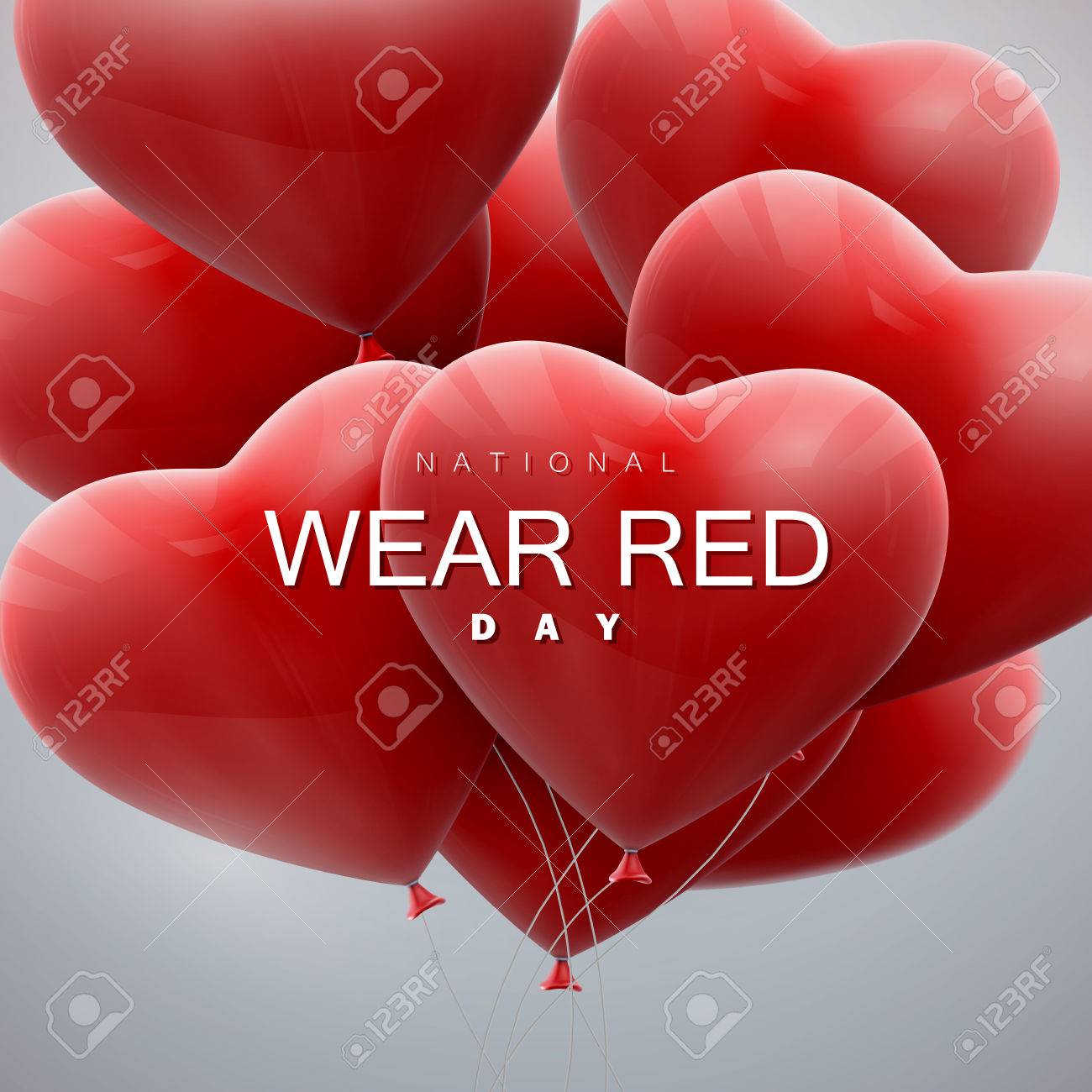 National wear red day. Vector holiday illustration of flying bunch of balloon hearts. - 52042782 National wear red day. Vector holiday illustration of flying bunch of balloon hearts. - 52042782