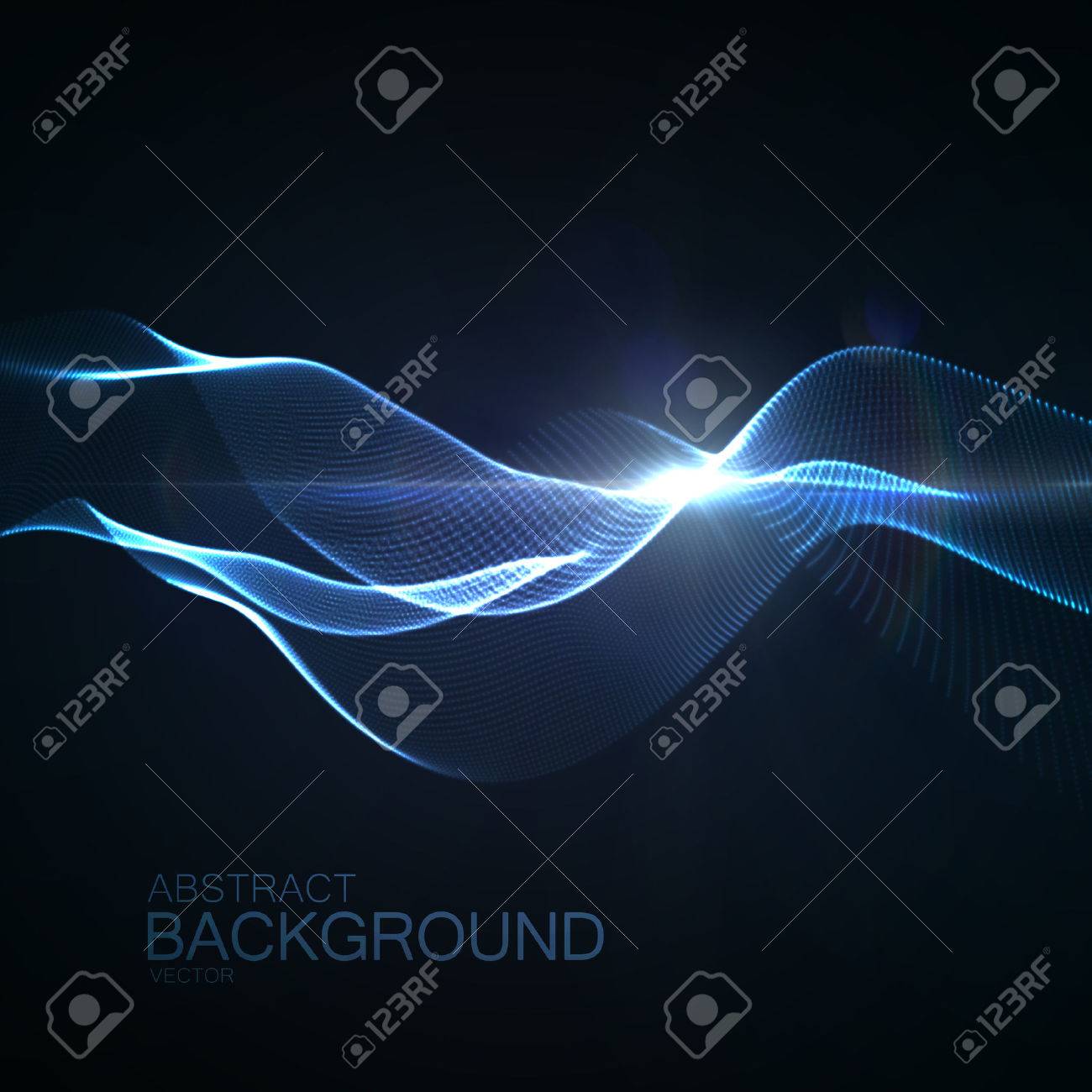 3D Illuminated Abstract Digital Wave Of Glowing Particles And Flare Lens Light Effect Futuristic Vector