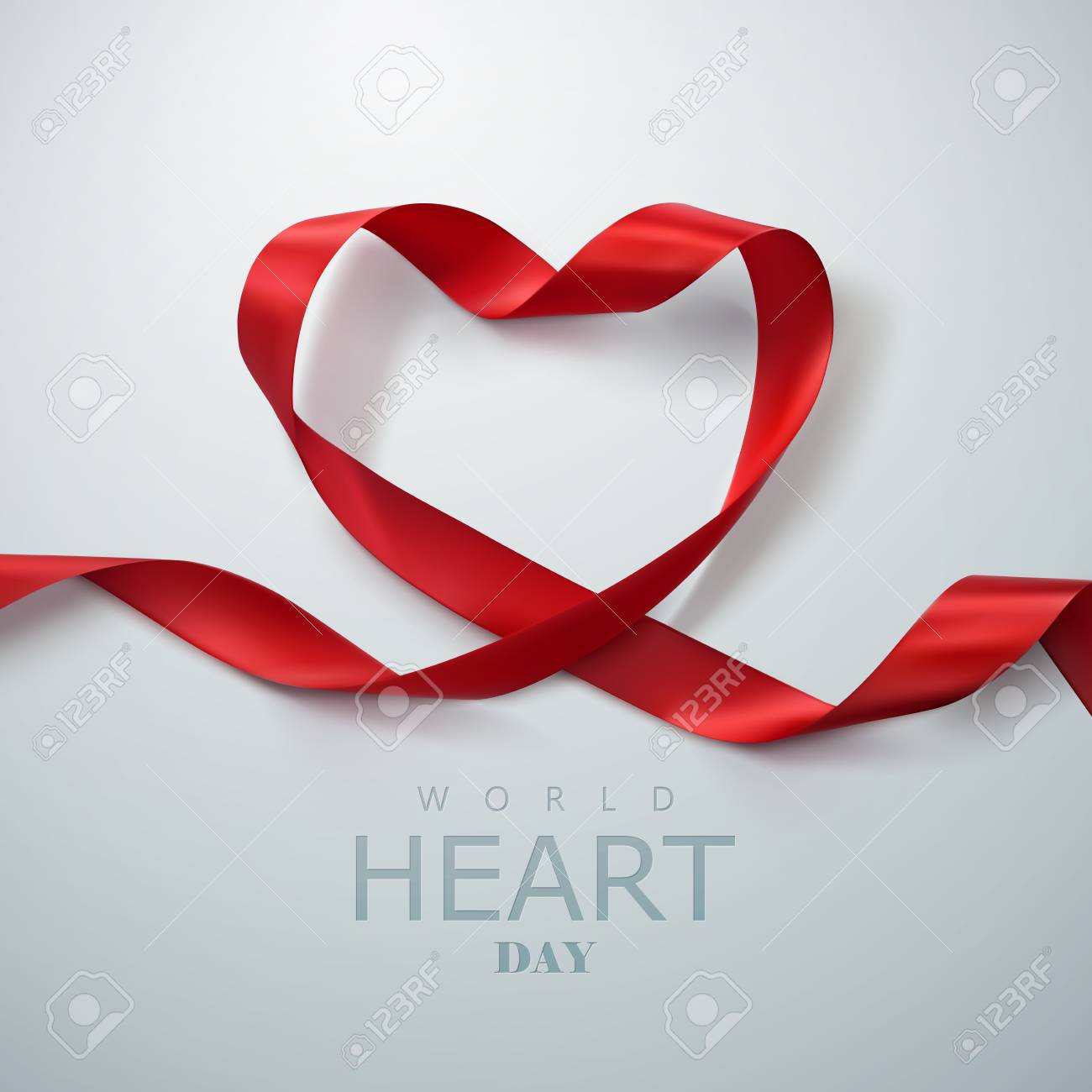 World Heart Day Background. Realistic satin ribbon heart with World Heart Day label. Vector illustration. Medical awareness day concept - 65399736 World Heart Day Background. Realistic satin ribbon heart with World Heart Day label. Vector illustration. Medical awareness day concept - 65399736