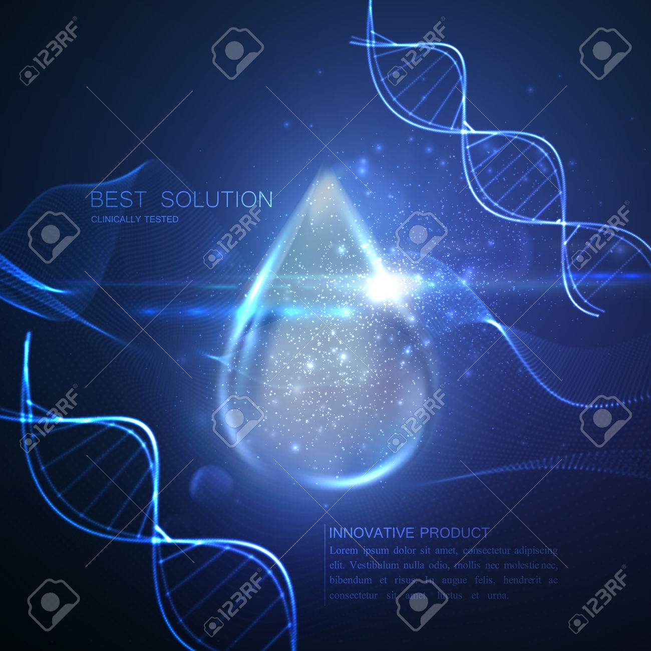 Collagen serum or oil essence droplet with particles, lens flare light effect, DNA strand. Vector beauty illustration of clinically tested innovative product. Cosmetic skin, hair care treatment design - 65404324 Collagen serum or oil essence droplet with particles, lens flare light effect, DNA strand. Vector beauty illustration of clinically tested innovative product. Cosmetic skin, hair care treatment design - 65404324