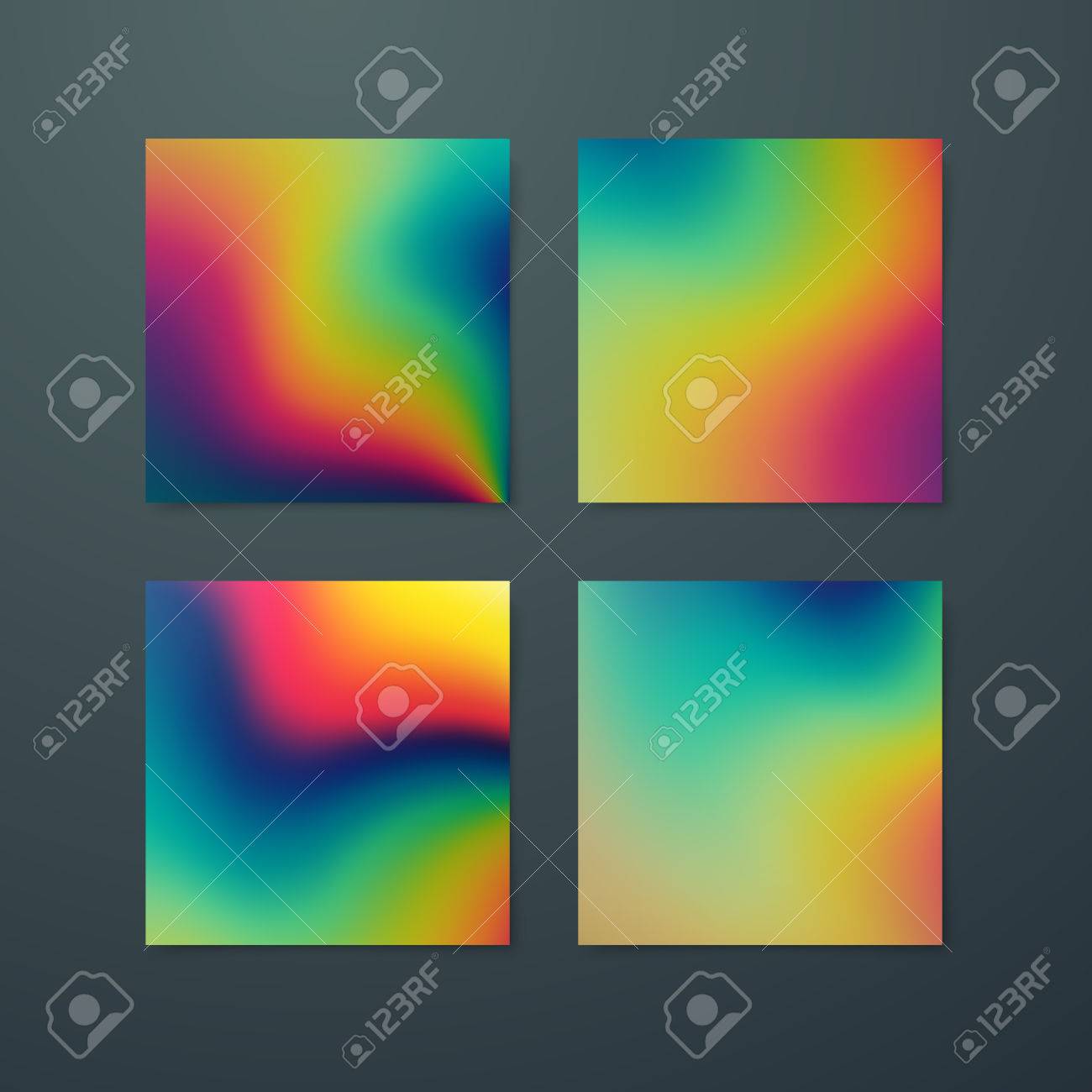 Fluid iridescent multicolored backgrounds. Vector illustration of melted iridescent fluids. Poster set with spectrum neon effect. Applicable for flyer, banner, poster, brochure, card. - 65406362 Fluid iridescent multicolored backgrounds. Vector illustration of melted iridescent fluids. Poster set with spectrum neon effect. Applicable for flyer, banner, poster, brochure, card. - 65406362
