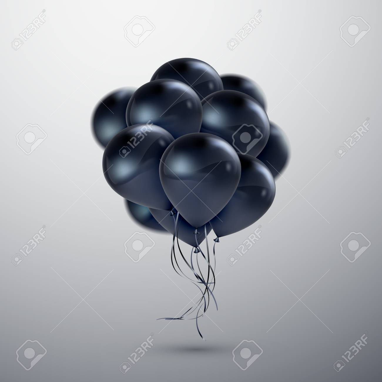 Vector festive illustration of flying realistic glossy balloons. Black balloon bunch. Decoration element for holiday event invitation design. Applicable for banner, poster, flyer, greeting cards - 65407095 Vector festive illustration of flying realistic glossy balloons. Black balloon bunch. Decoration element for holiday event invitation design. Applicable for banner, poster, flyer, greeting cards - 65407095