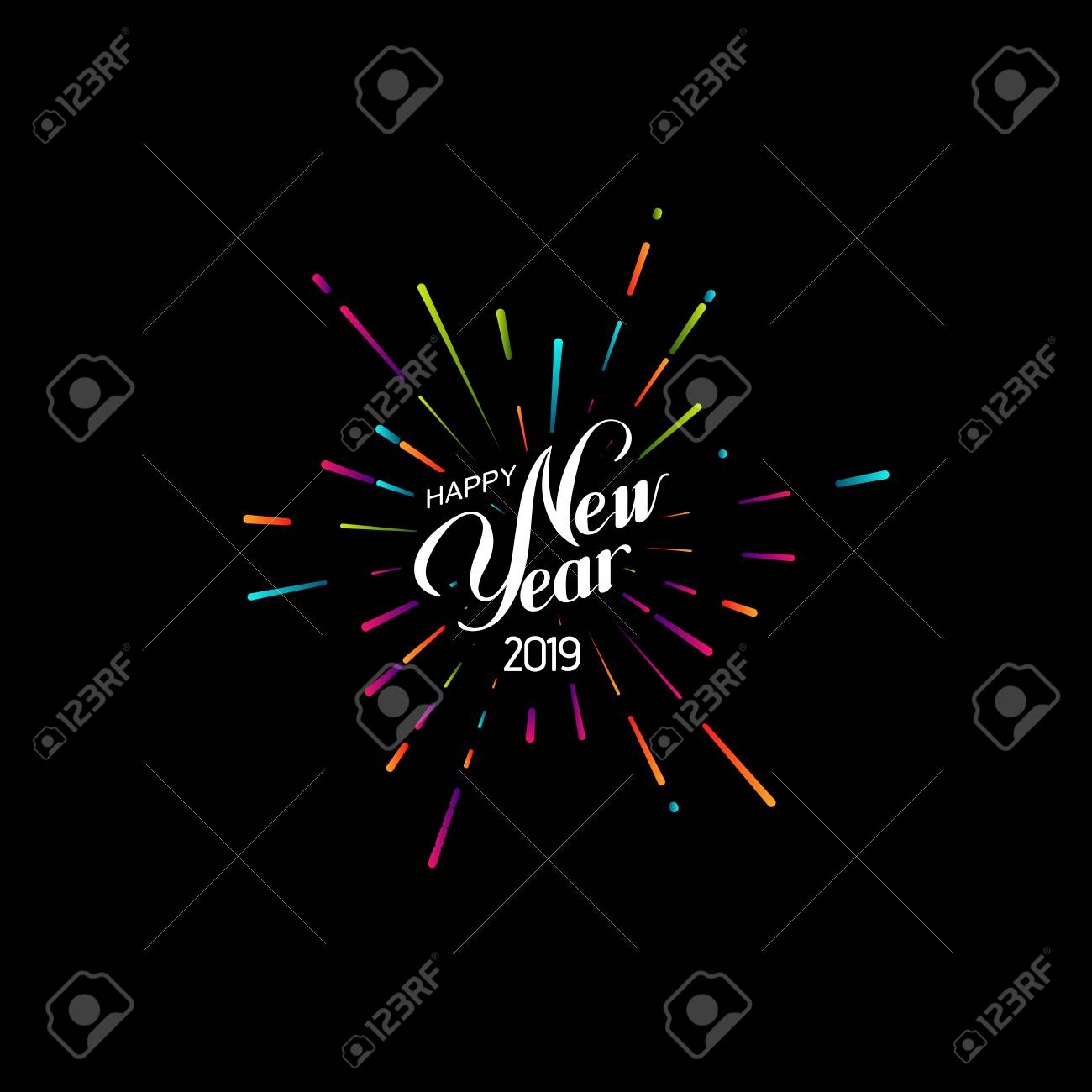 Happy 2019 New Year. Holiday Vector Illustration With Lettering Composition And Bursting Fireworks shape. - 111240509 Happy 2019 New Year. Holiday Vector Illustration With Lettering Composition And Bursting Fireworks shape. - 111240509