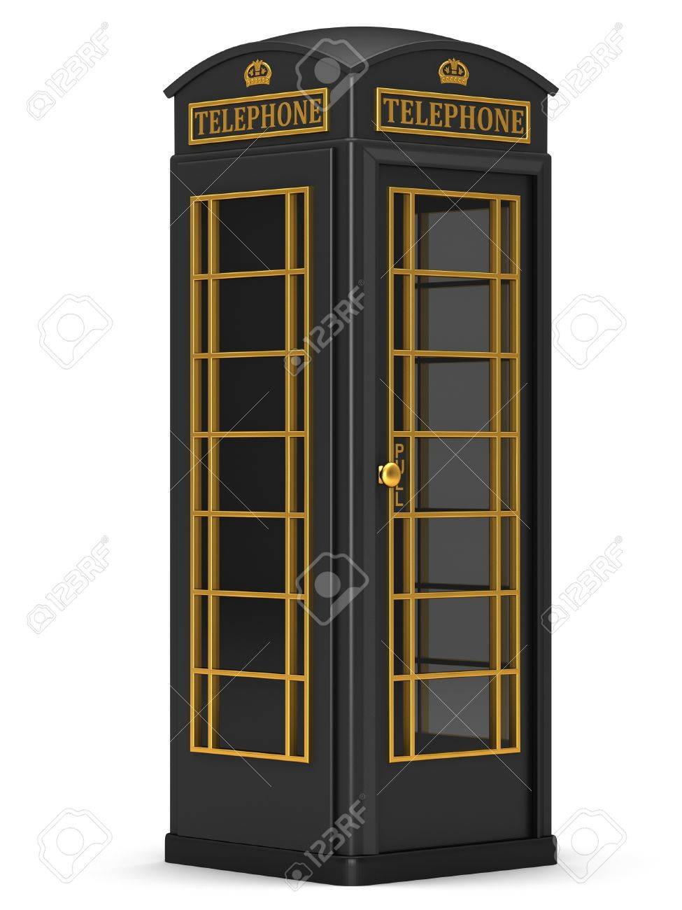 The British Black Phone Booth On A White Background Stock Photo