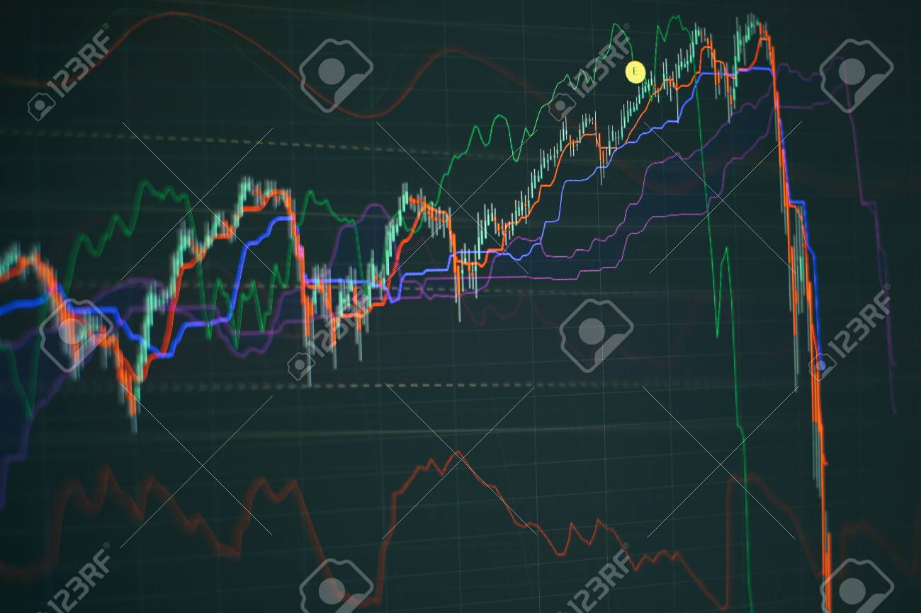Technical Price Graph And Indicator, Red And Green Candlestick Chart On  Blue Theme Screen, Market Volatility, Up And Down Trend. Stock Trading,  Crypto Currency Background. Stock Photo, Picture and Royalty Free Image.