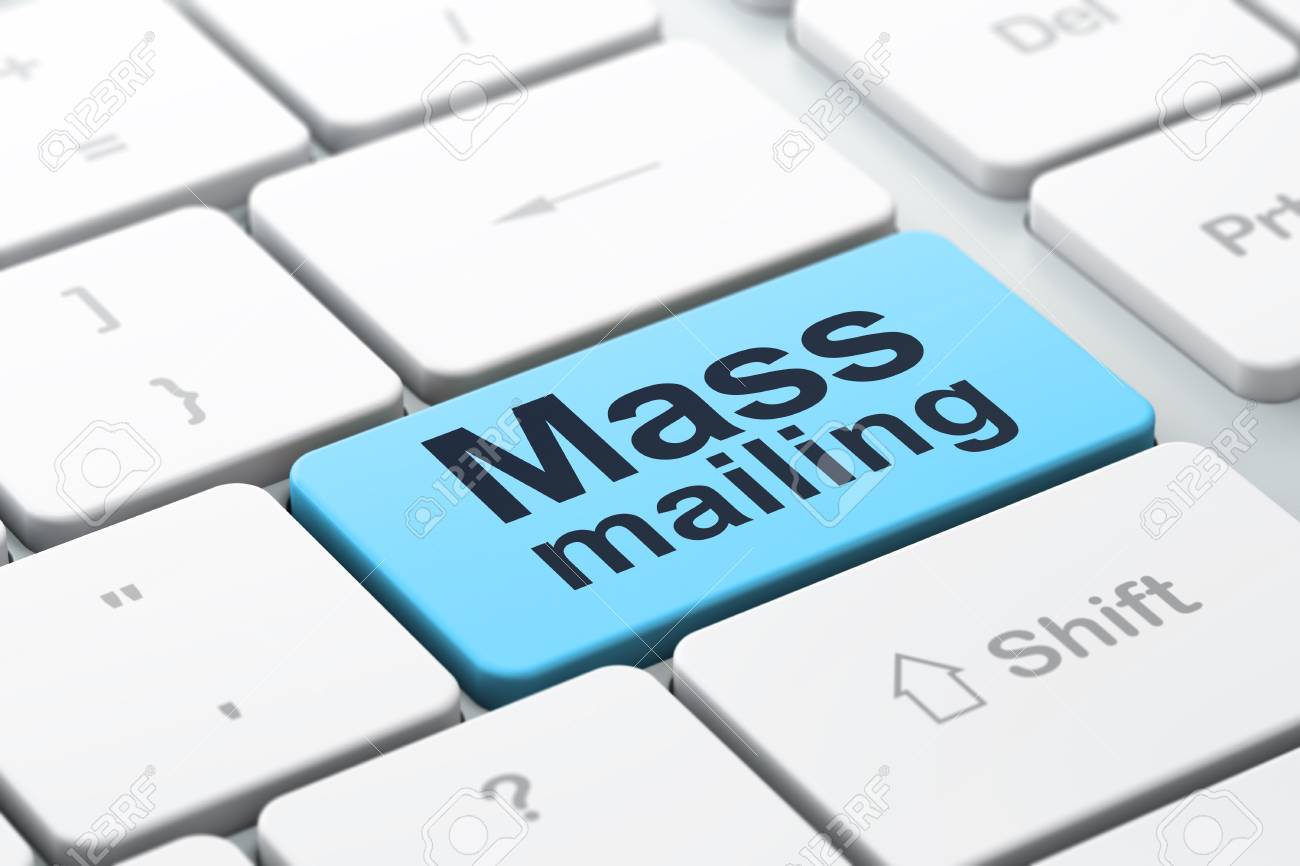 marketing concept computer keyboard with word mass mailing stock mass mailing