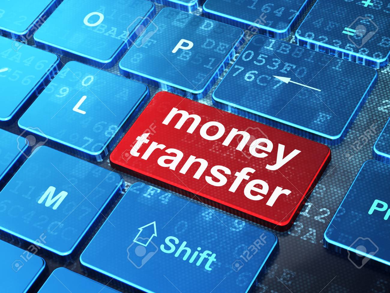 finance concept computer keyboard with word money transfer on word transfer