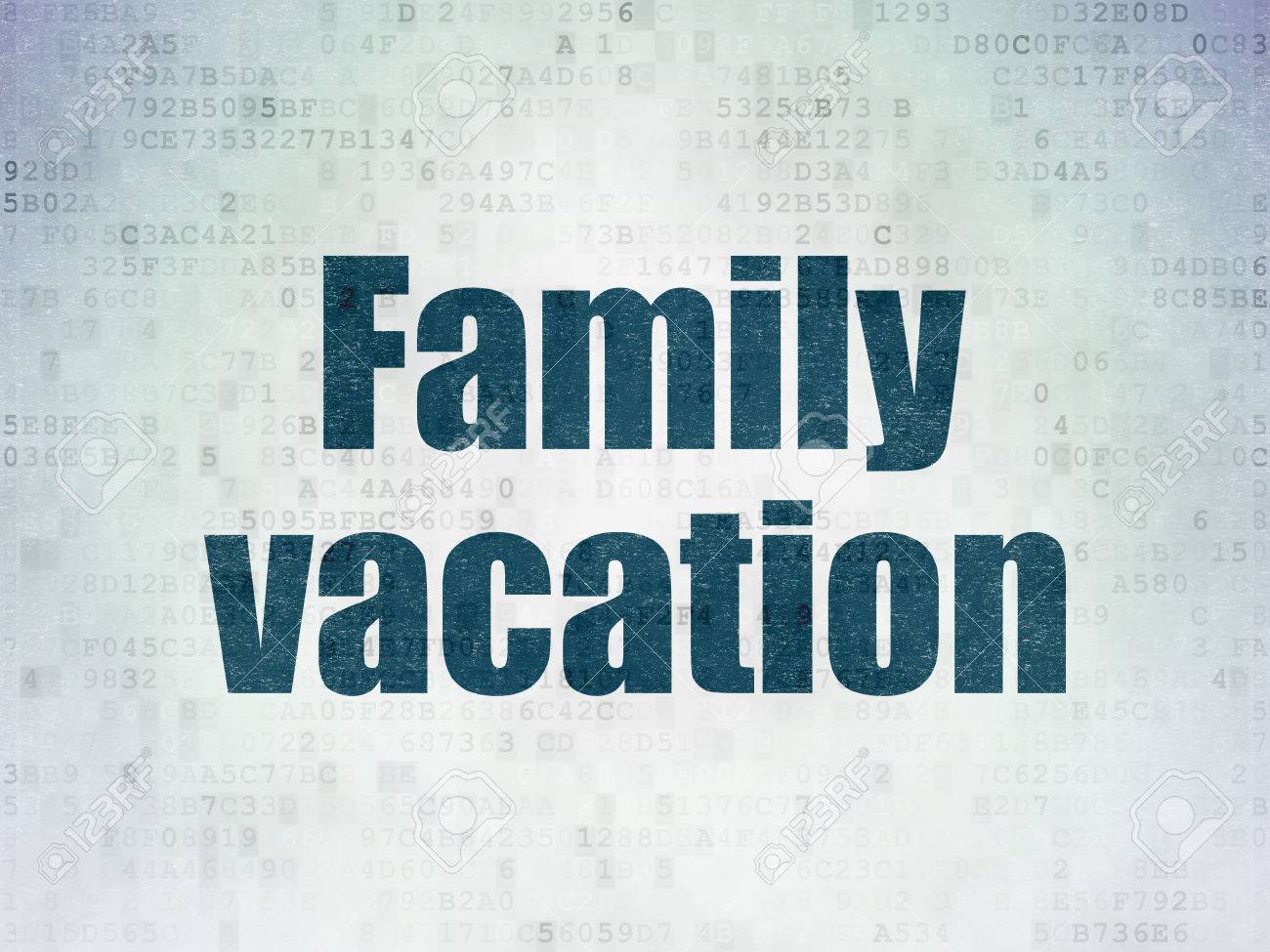 tourism concept painted blue word family vacation on digital vacation word