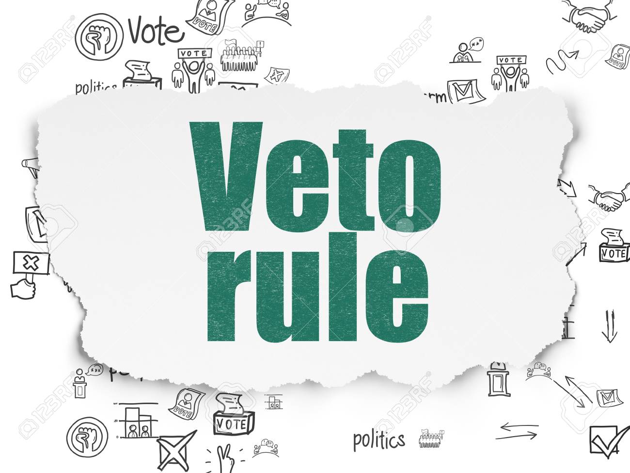 政治的な概念: 政治アイコンを描画手のスキームと引き裂かれた紙の背景に緑のテキスト拒否ルールを塗装の写真素材・画像素材 Image 44839460