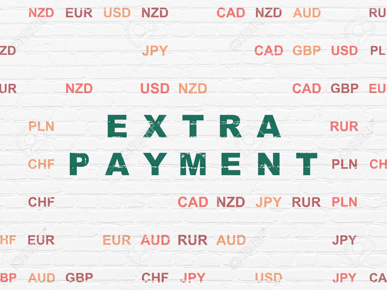 currency concept painted green text extra payment on white brick